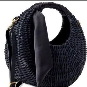 NWT Scoops Women's Large Straw Crescent Crossbody Bag, Aged Black w/Black Scarf